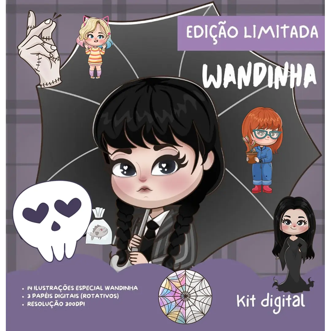 Kit Digital Wandinha Especial Aquarela em Png   1