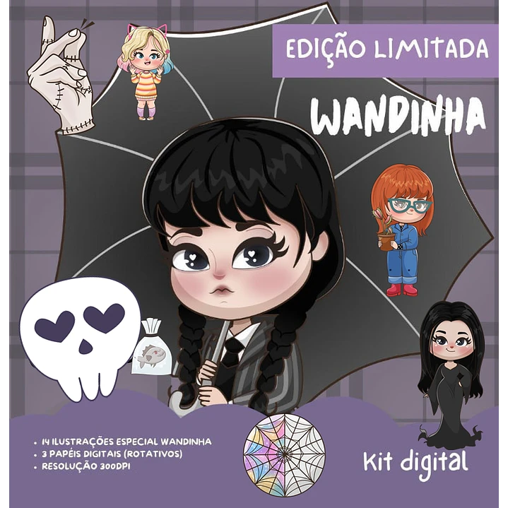 Kit Digital Wandinha Especial Aquarela em Png   1