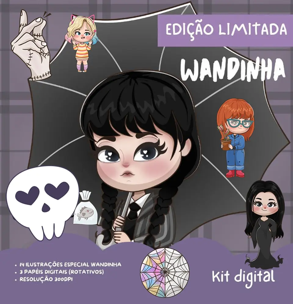 Kit Digital Wandinha Especial Aquarela em Png   1