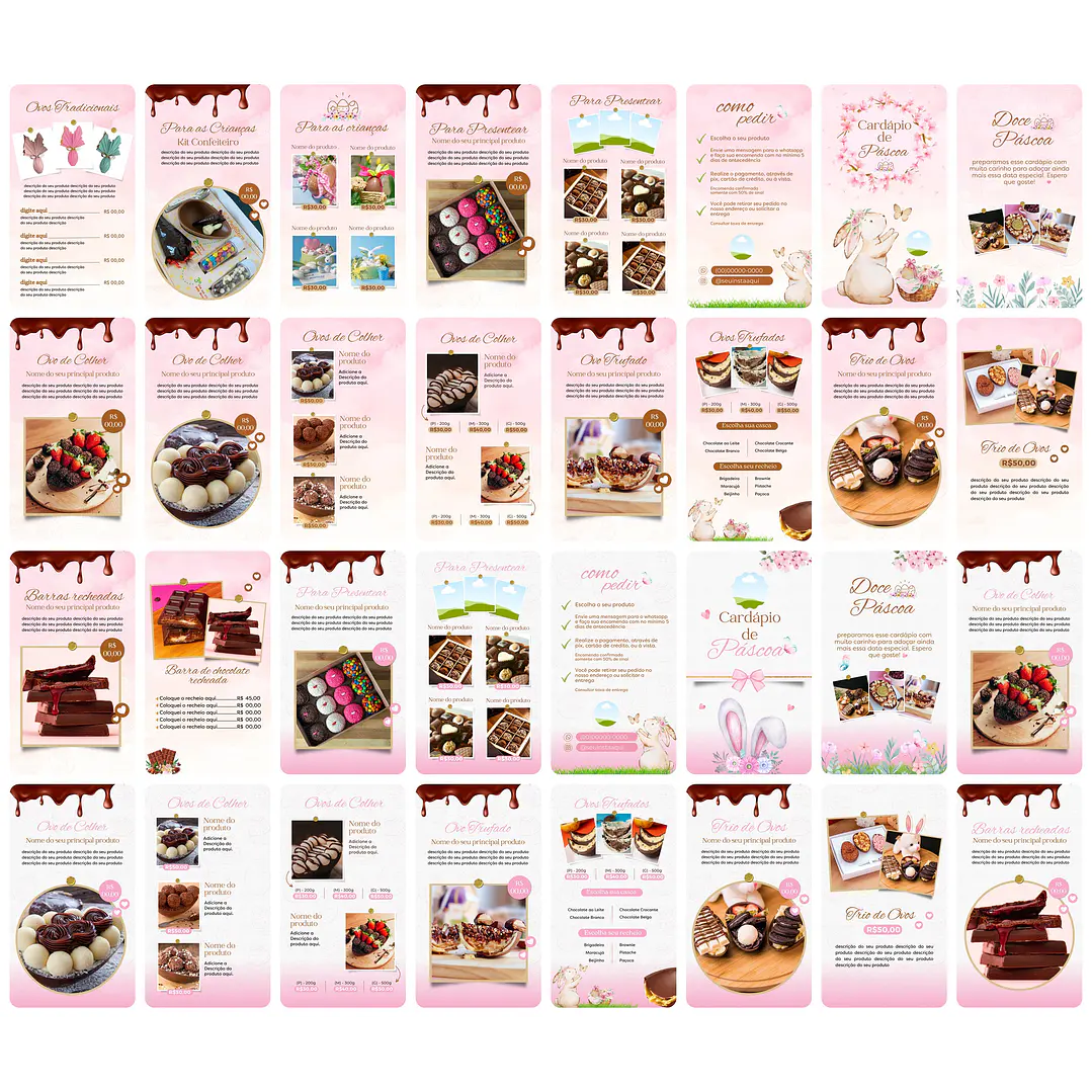 Super Combo Cardápios de Páscoa Templates Editáveis no Canva 2
