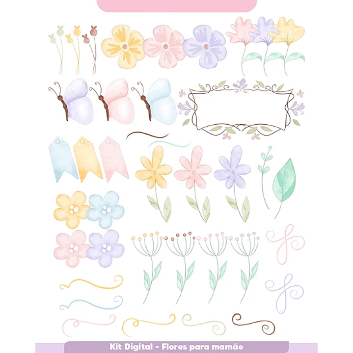 Kit Digital Flores Dia das Mães em Aquarela em Png 3