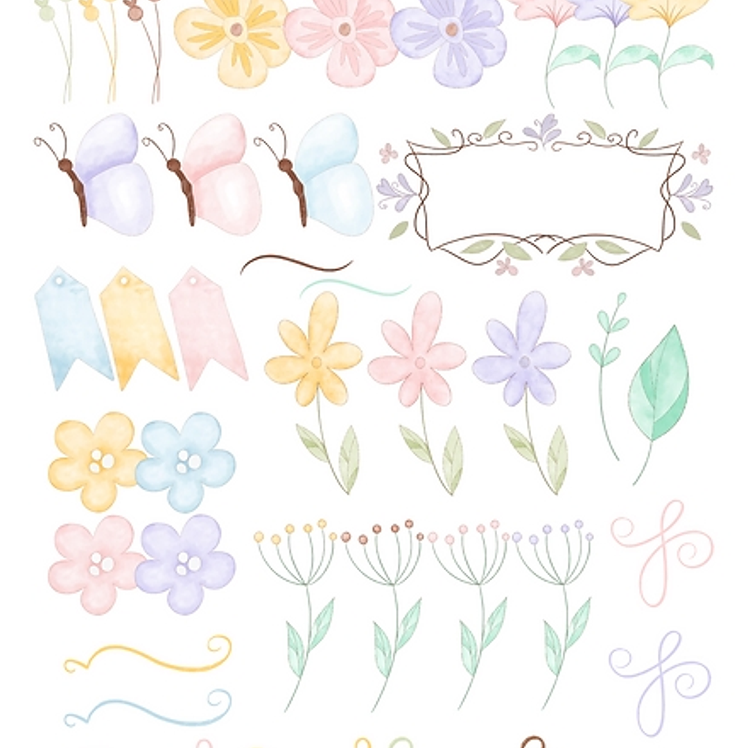 Kit Digital Flores Dia das Mães em Aquarela em Png 4