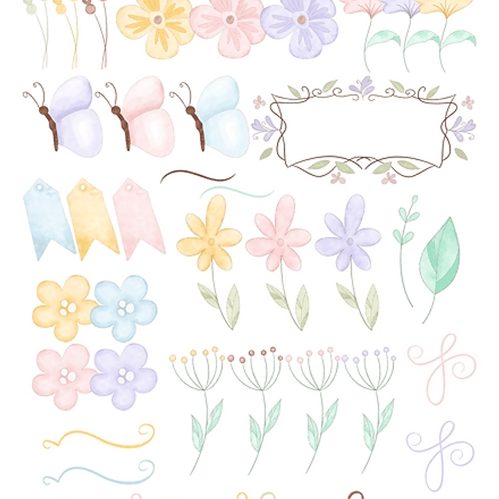 Kit Digital Flores Dia das Mães em Aquarela em Png 4