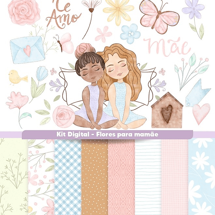 Kit Digital Flores Dia das Mães em Aquarela em Png 1