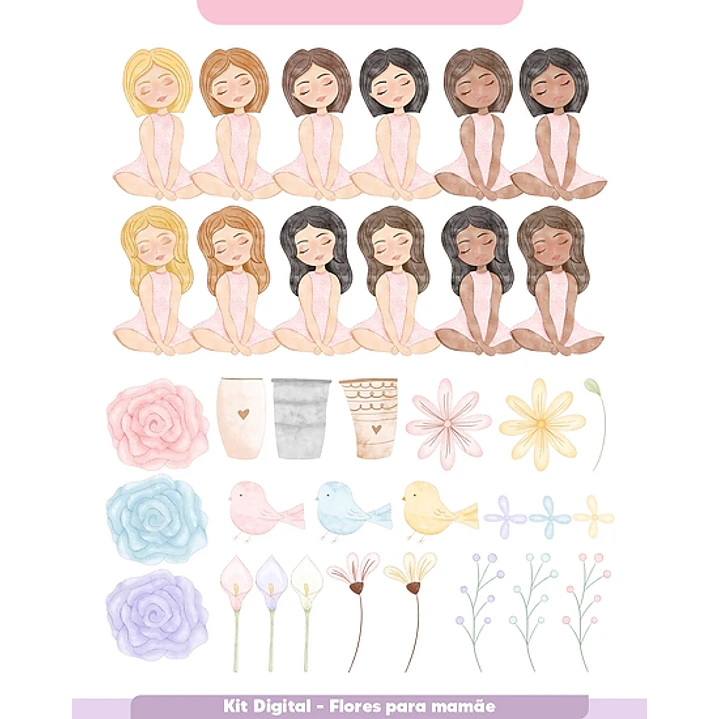 Kit Digital Flores Dia das Mães em Aquarela em Png 2