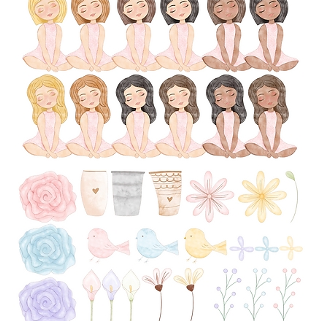 Kit Digital Flores Dia das Mães em Aquarela em Png 3