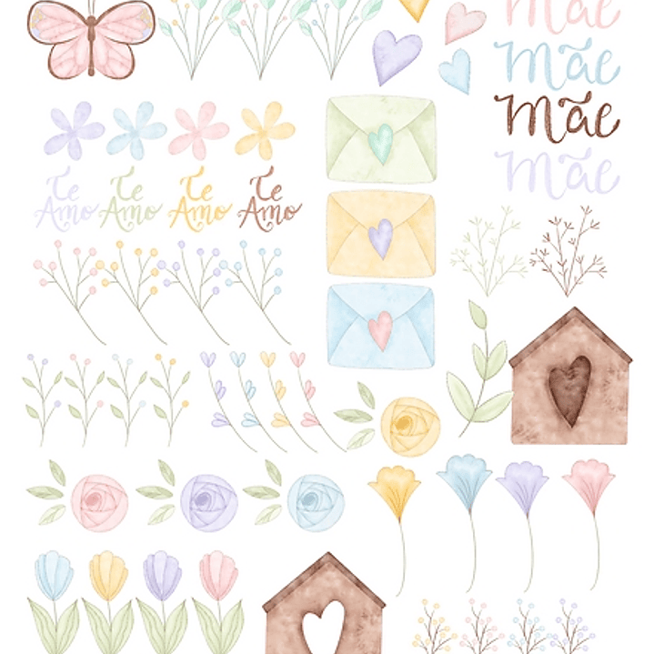 Kit Digital Flores Dia das Mães em Aquarela em Png 5