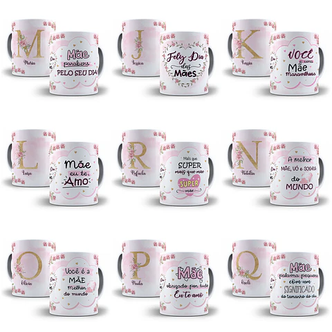 26 Artes para Caneca Alfabeto Dia das Mães em Corel Draw 