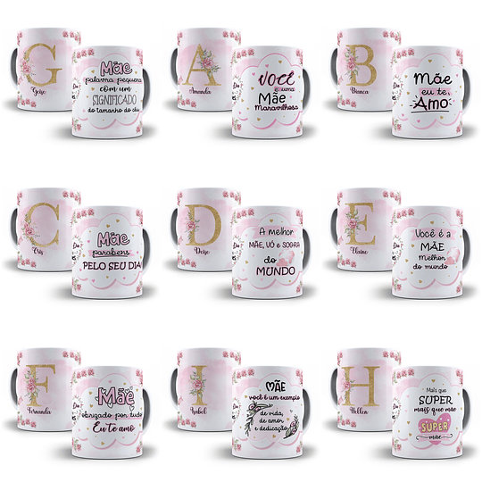 26 Artes para Caneca Alfabeto Dia das Mães em Corel Draw 