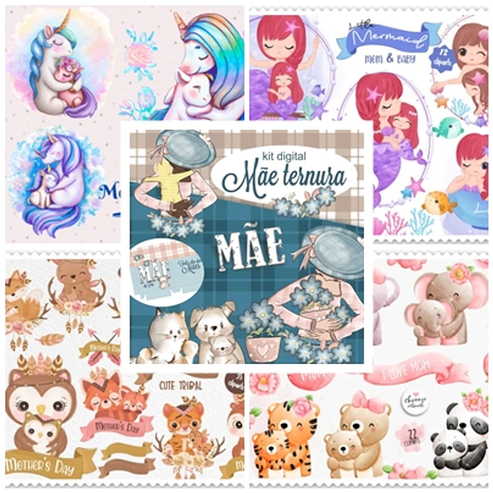 Kit Digital Dia das Mães Bichinhos + Mamães em Png 1