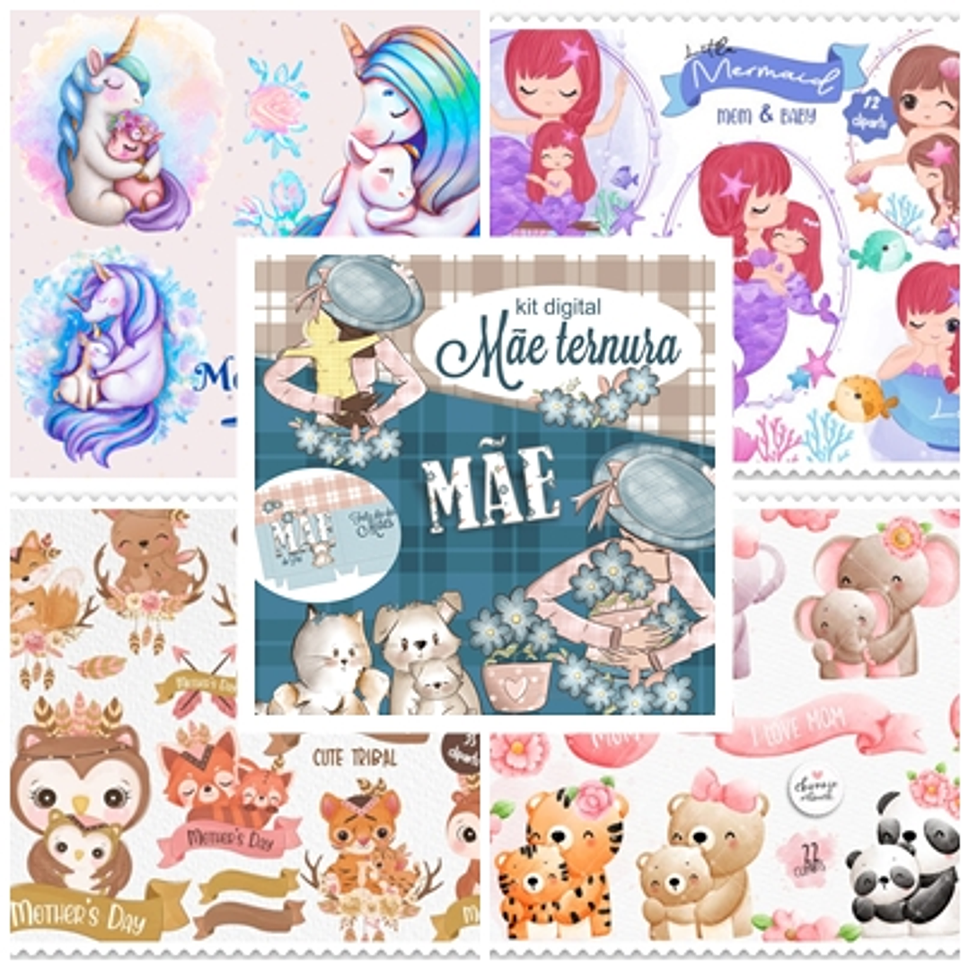 Kit Digital Dia das Mães Bichinhos + Mamães em Png 1