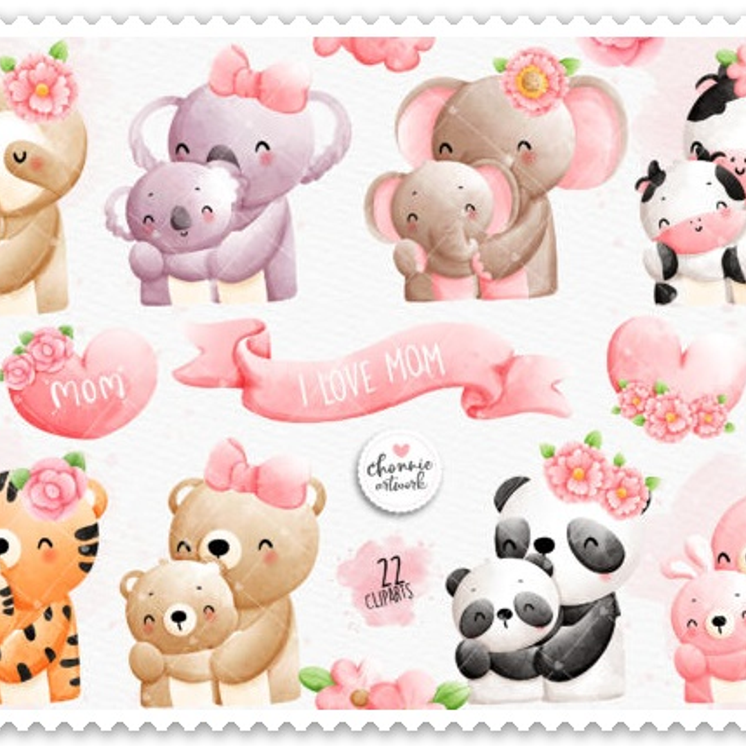 Kit Digital Dia das Mães Bichinhos + Mamães em Png 4