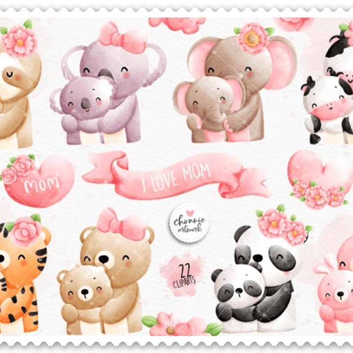 Kit Digital Dia das Mães Bichinhos + Mamães em Png 4