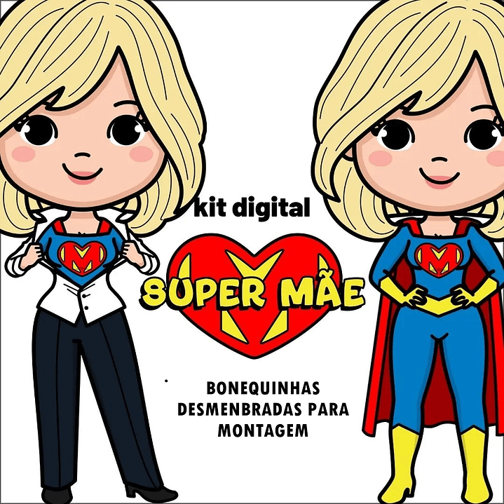 Kit Digital Dia das Mães Super Heroínas para Montar em Png 1
