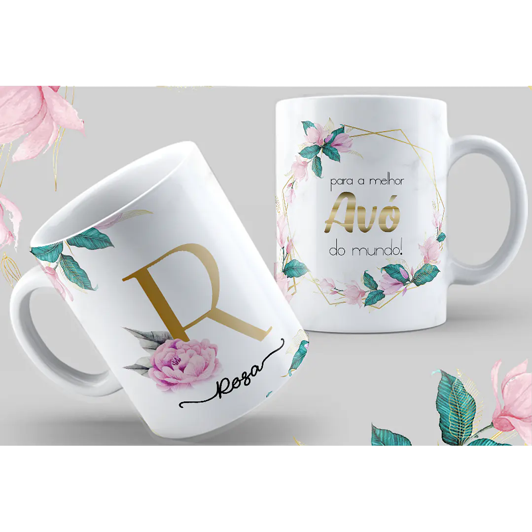 26 Artes Canecas Alfabeto Floral Dourado Arquivos em Jpg 1