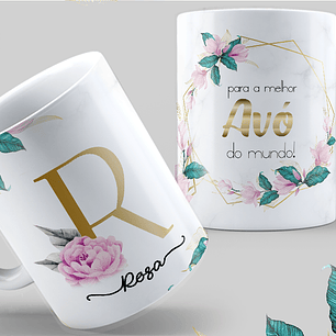 26 Artes Canecas Alfabeto Floral Dourado Arquivos em Jpg