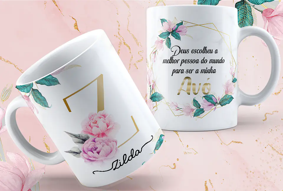 26 Artes Canecas Alfabeto Floral Dourado Arquivos em Jpg 4