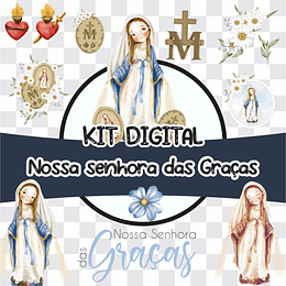 Kit Digital Nossa Senhora das Graças Aquarelado V2 em Png
