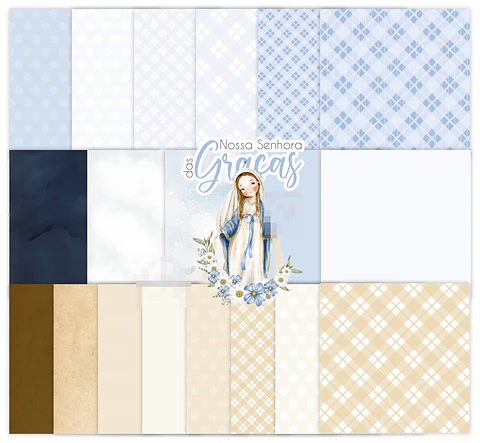 Kit Digital Nossa Senhora das Graças Aquarelado V2 em Png