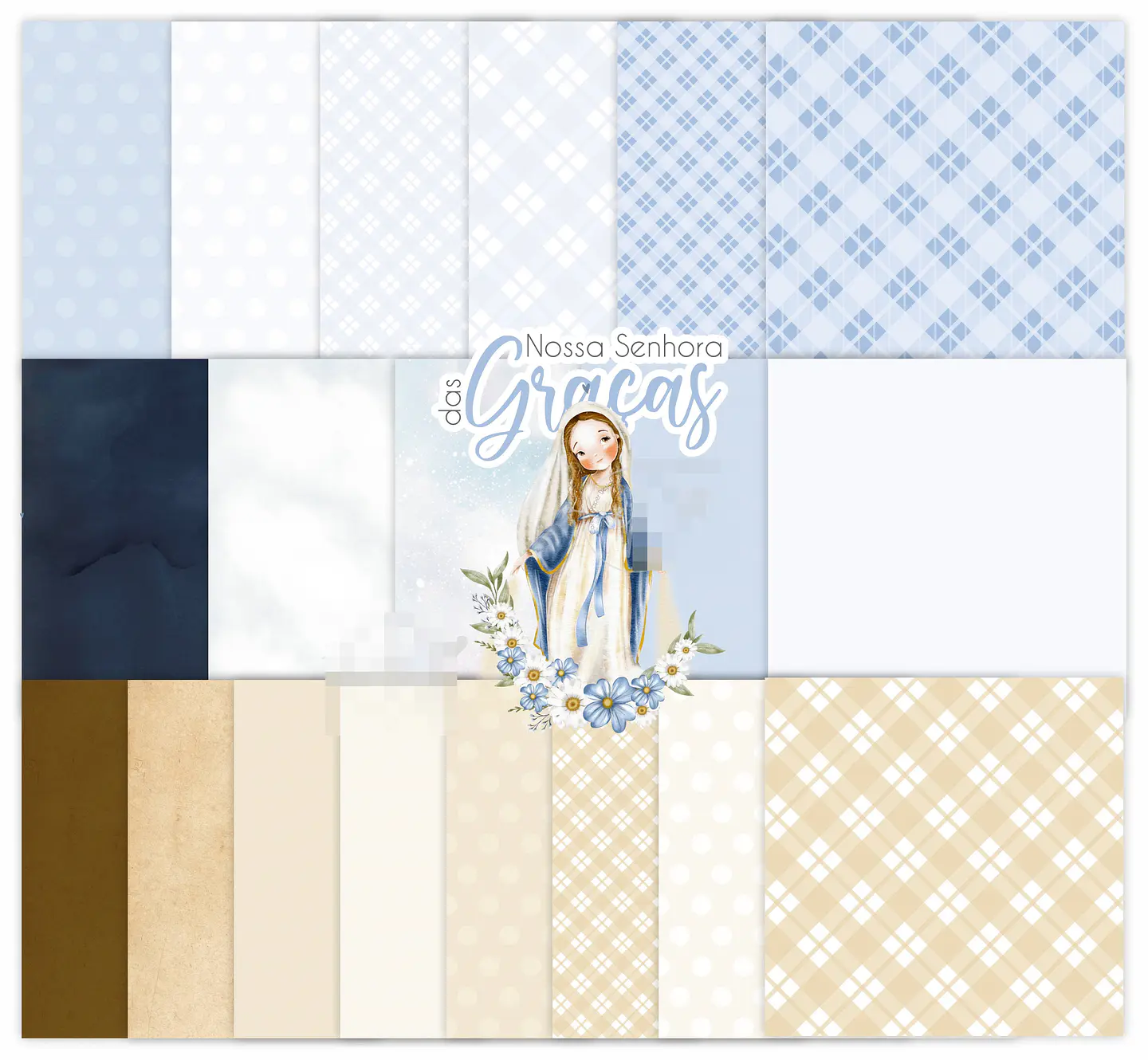 Kit Digital Nossa Senhora das Graças Aquarelado V2 em Png 1