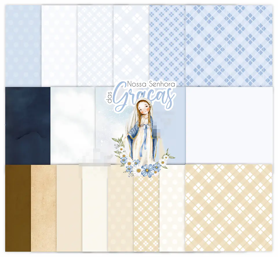 Kit Digital Nossa Senhora das Graças Aquarelado V2 em Png 1