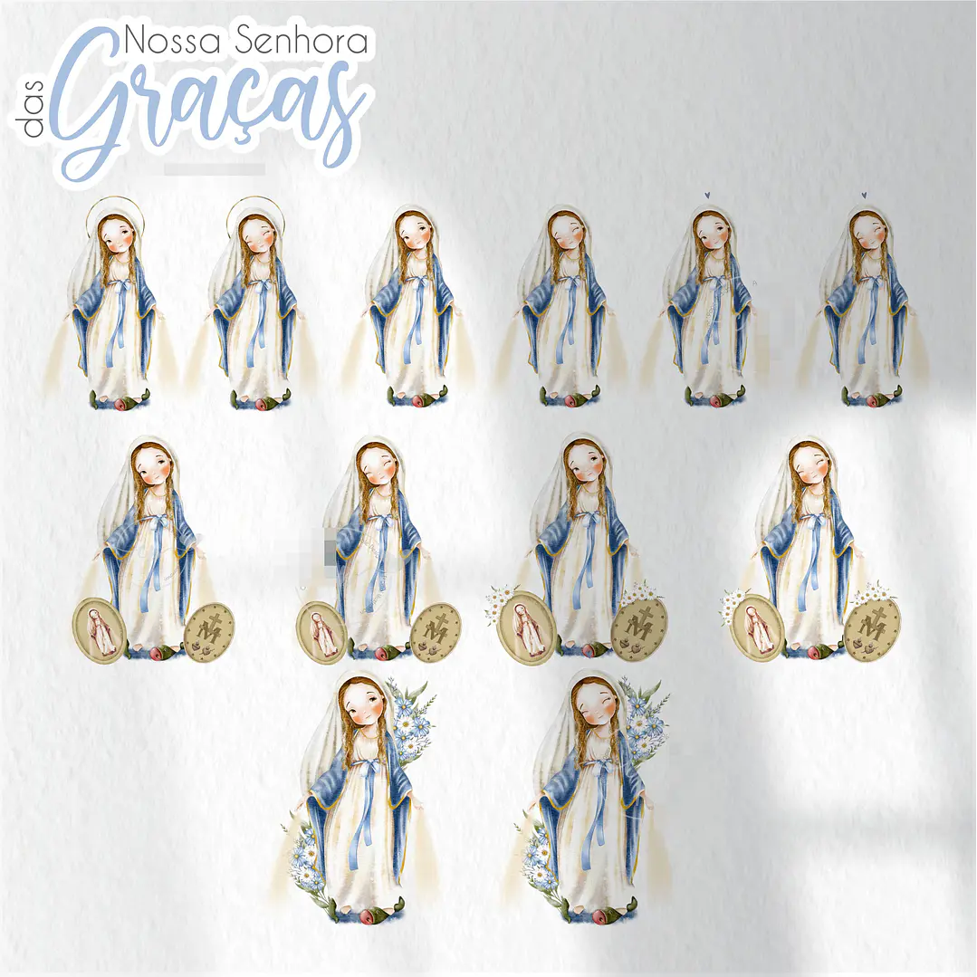 Kit Digital Nossa Senhora das Graças Aquarelado V2 em Png 2