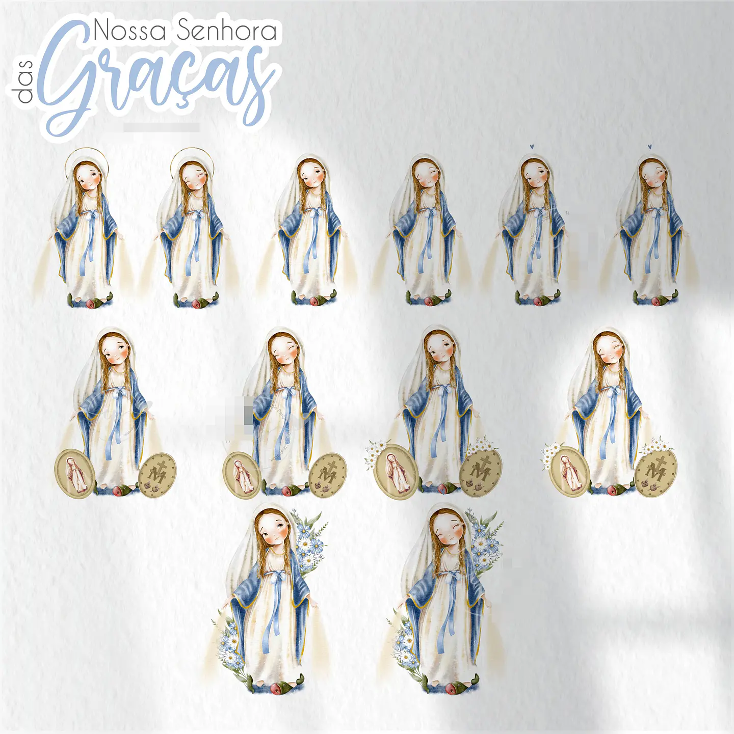 Kit Digital Nossa Senhora das Graças Aquarelado V2 em Png 2