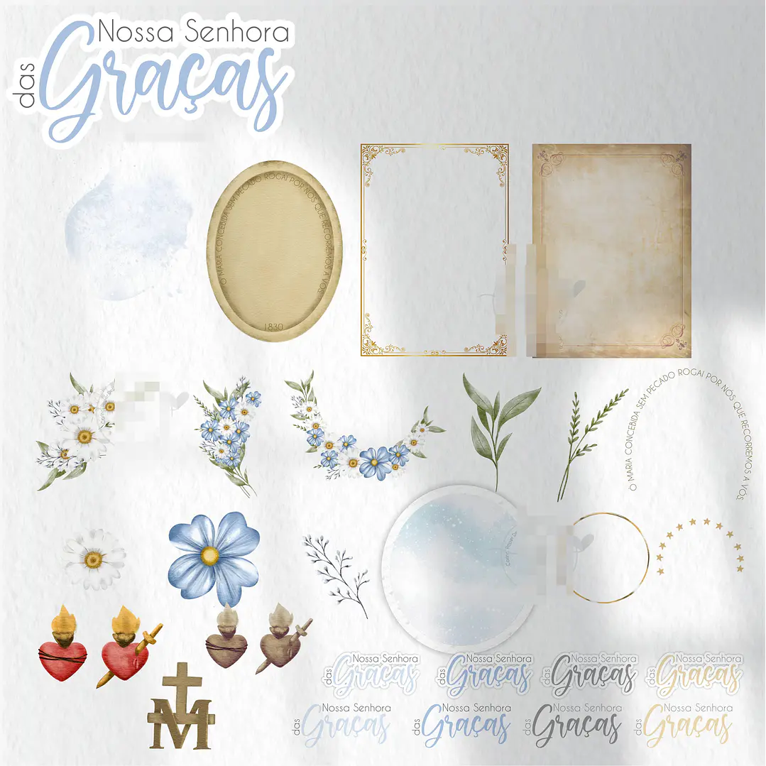 Kit Digital Nossa Senhora das Graças Aquarelado V2 em Png 4