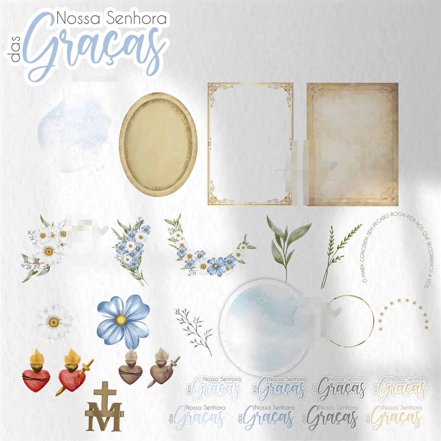 Kit Digital Nossa Senhora das Graças Aquarelado V2 em Png 4