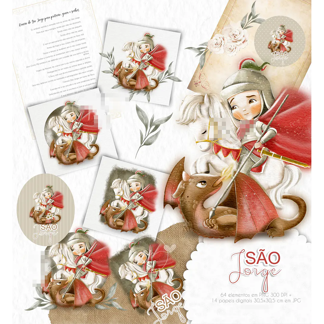 Kit Digital São Jorge Aquarelado V3 em Png 1