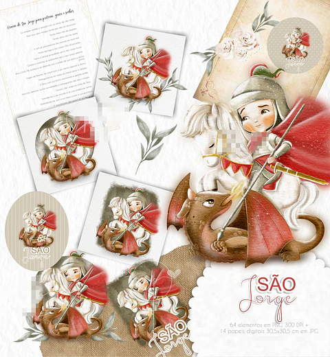 Kit Digital São Jorge Aquarelado V3 em Png