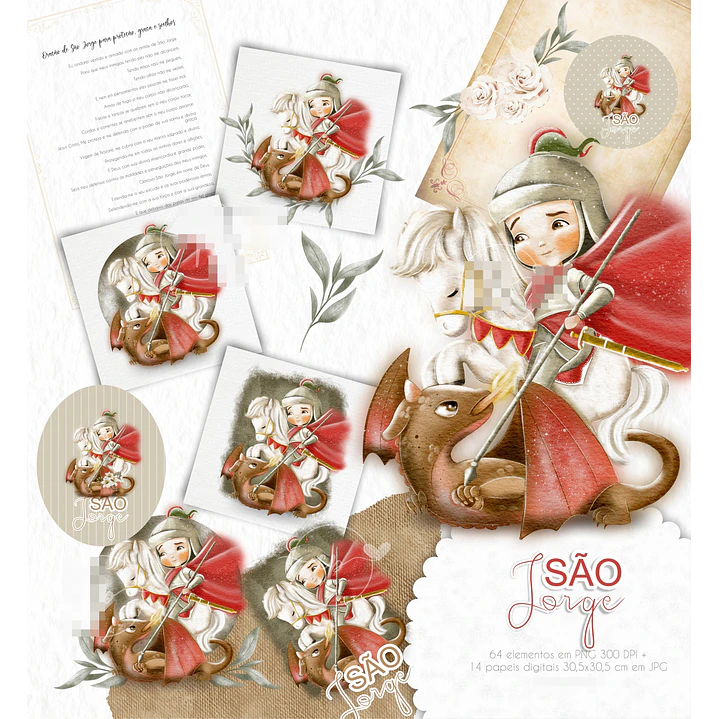 Kit Digital São Jorge Aquarelado V3 em Png 1