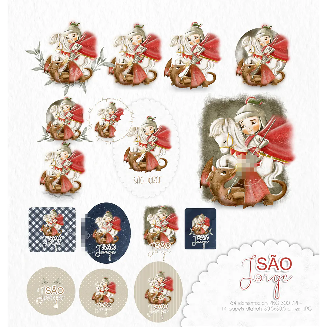 Kit Digital São Jorge Aquarelado V3 em Png 3