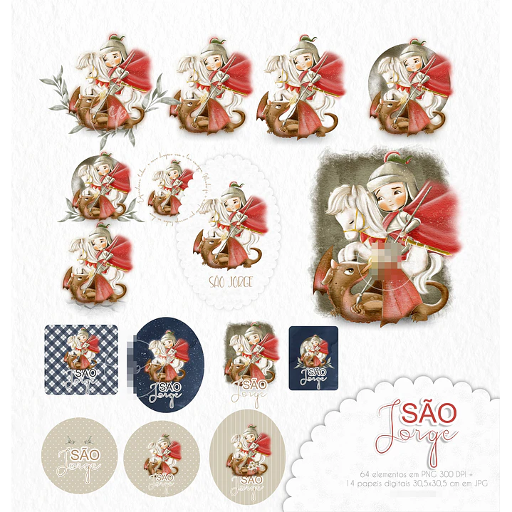 Kit Digital São Jorge Aquarelado V3 em Png 3