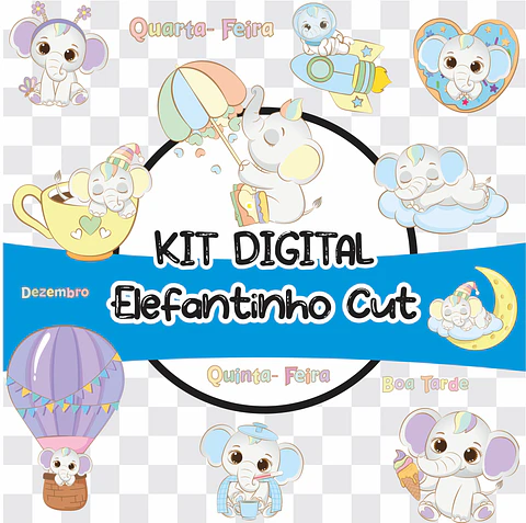 Kit Digital Elefantinho Cut em Png 