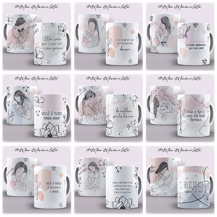24 Artes para Caneca e Camisa Dia das Mães Minimalista em CorelDraw 1
