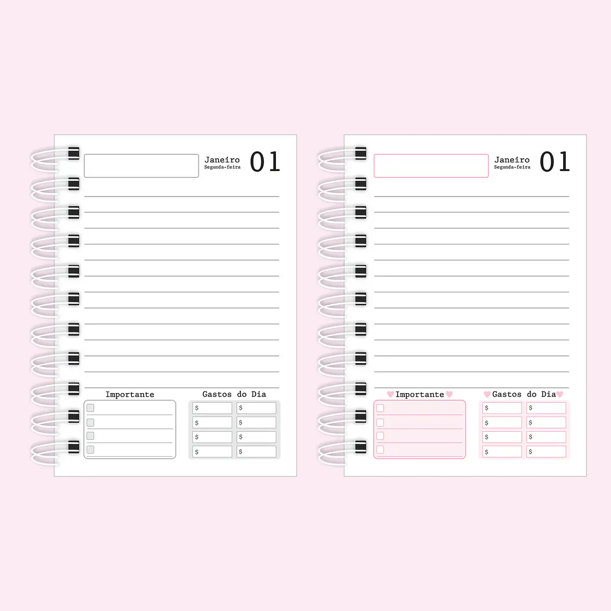 Arquivo Miolo Mini Agenda 2024 Cinza e Rosa em Pdf