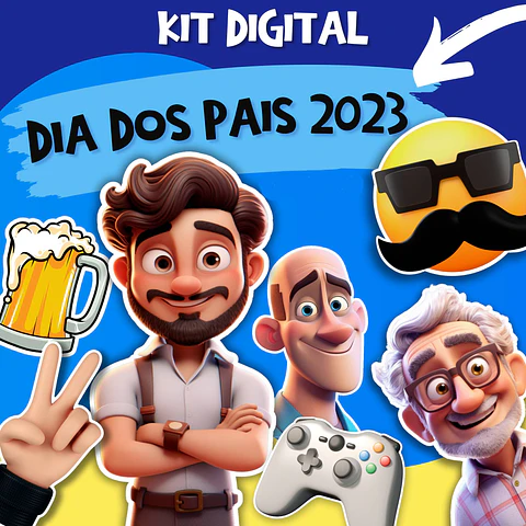 Kit Digital Dia dos Pais Mascotes Arquivos Png