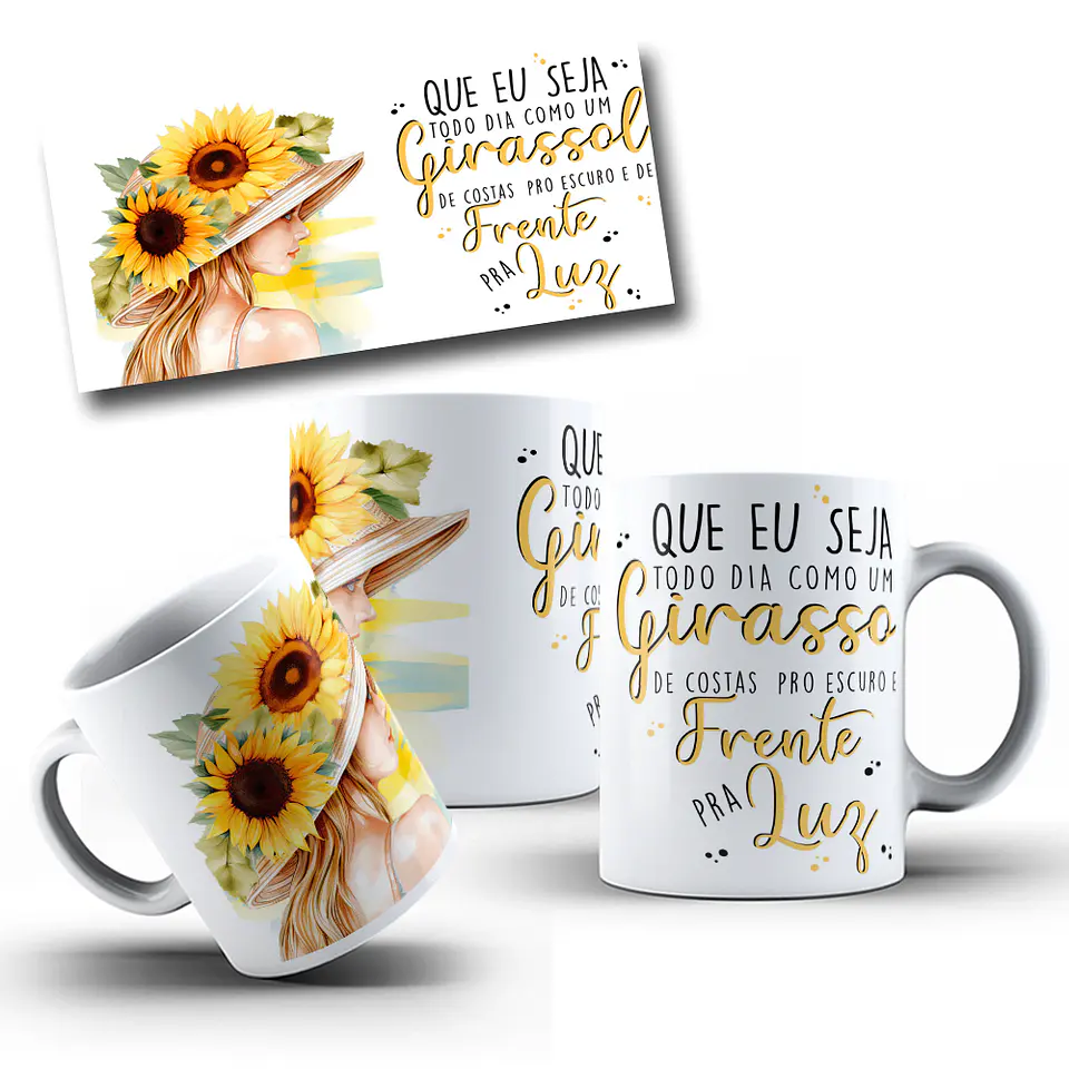 10 Artes Canecas Frases Girassol em Corel Draw  2