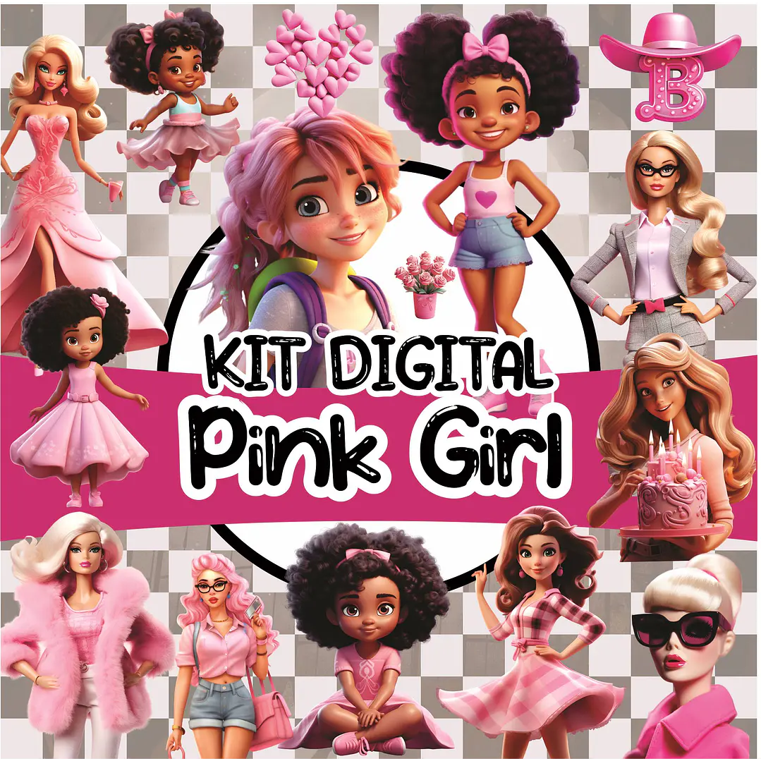 Kit Digital Pink Girls Barbie em Png 1