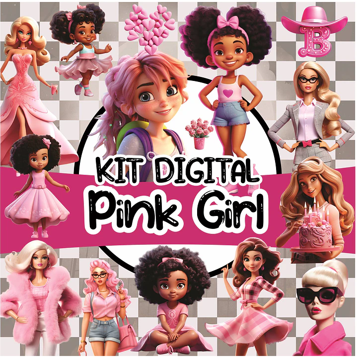 Kit Digital Pink Girls Barbie em Png 1