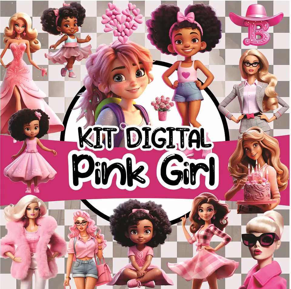 Kit Digital Pink Girls Barbie em Png 1