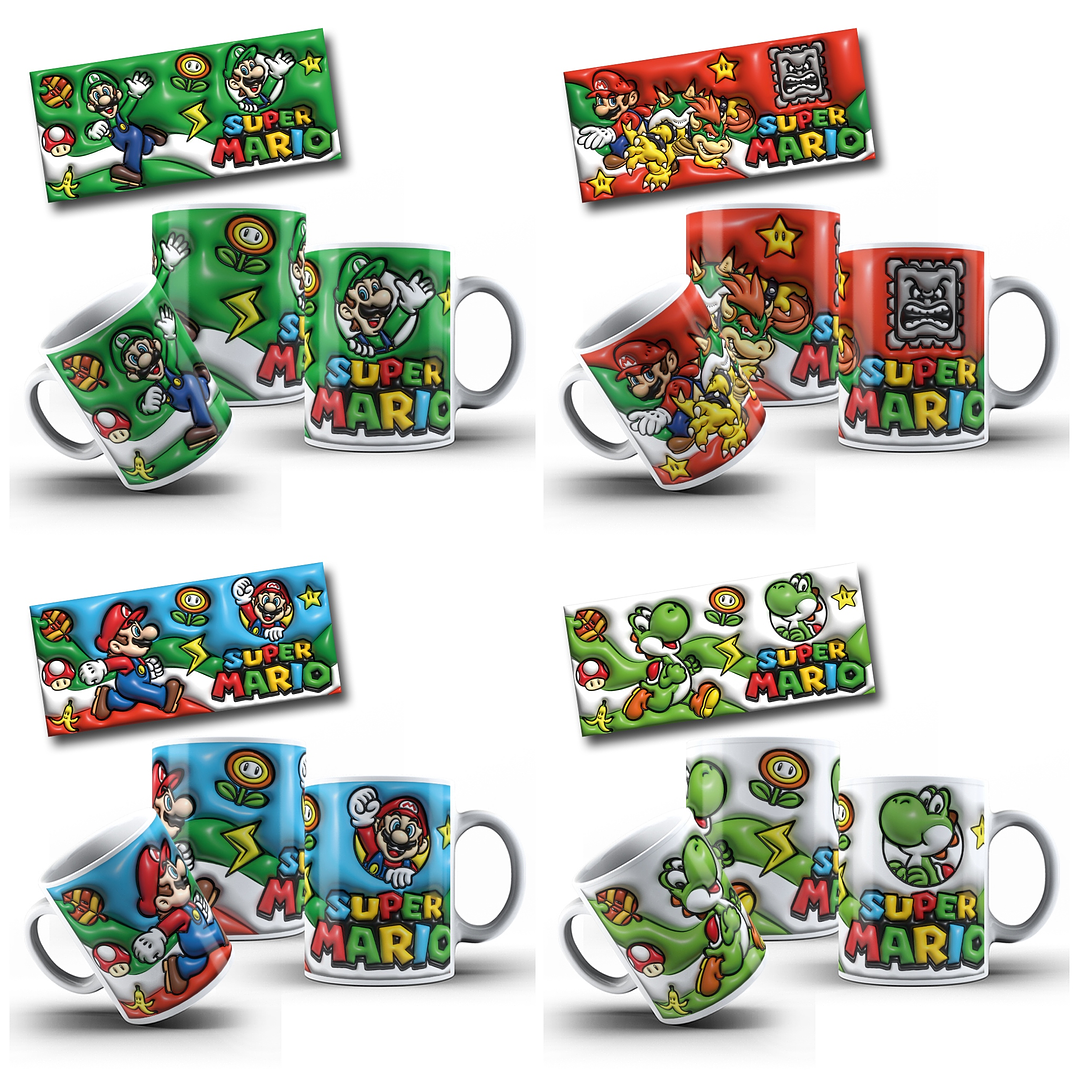 12 Artes Canecas Super Mario e Bob Esponja 3D em Jpg 1