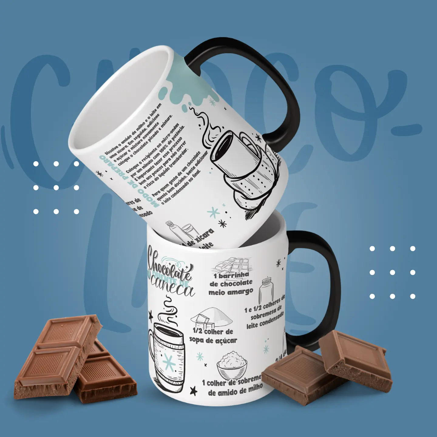 3 Artes para Caneca Receita Chocolate Quente Arquivos em CorelDraw 2