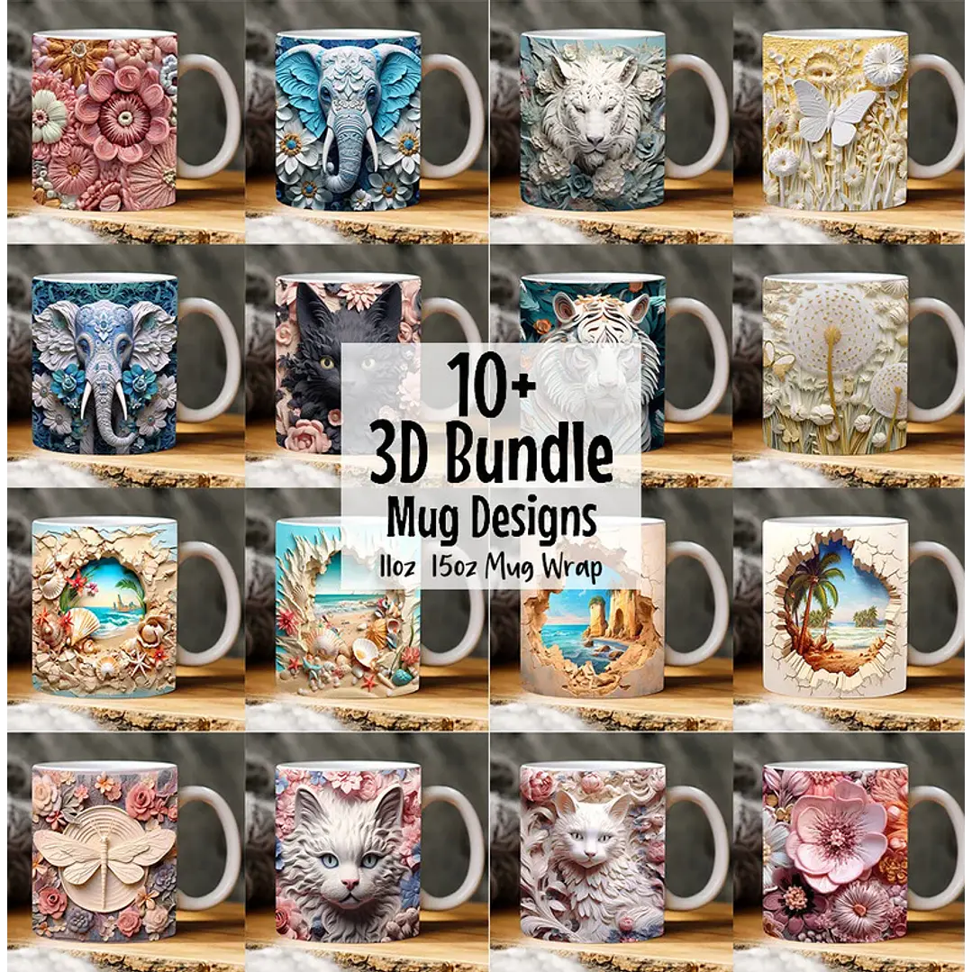 13 Artes para Caneca Animais 3D em Jpg 1