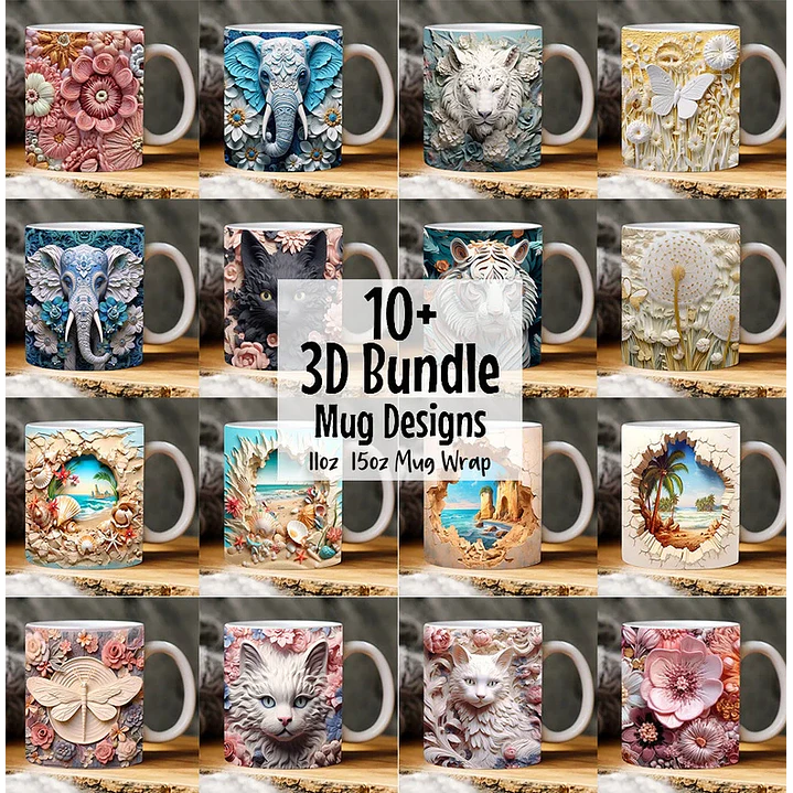 13 Artes para Caneca Animais 3D em Jpg 1