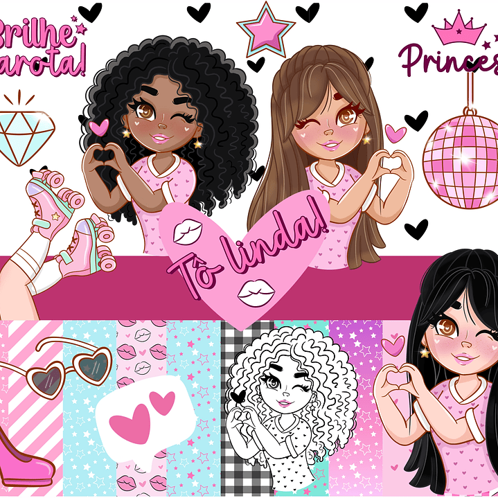 Kit Digital Meninas Pink Rosa em Png 1