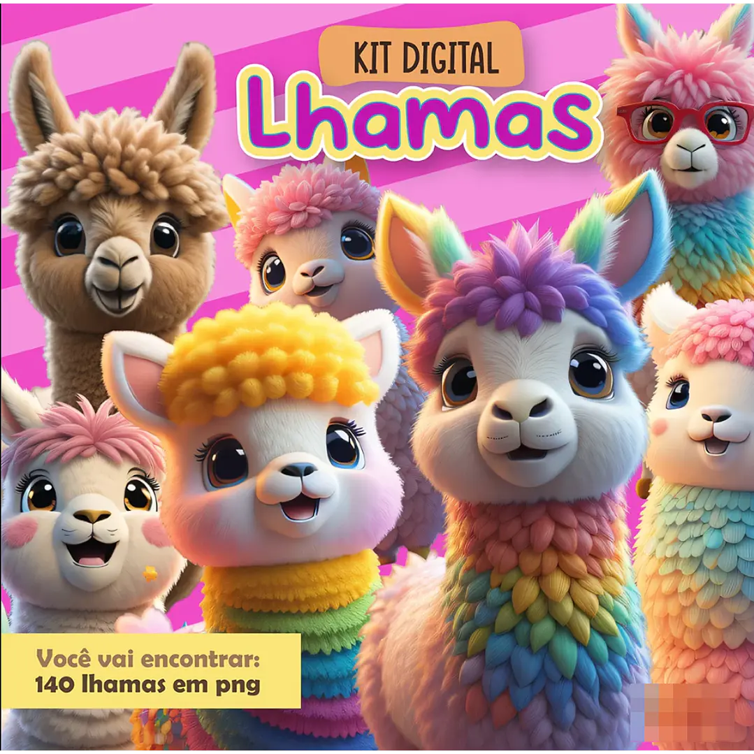 Kit Digital Lhamas 3D em Png 1