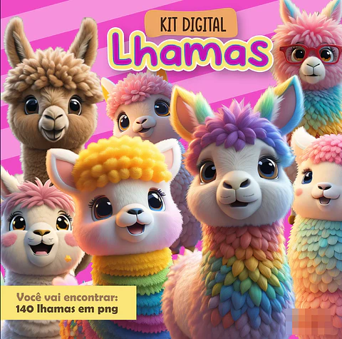 Kit Digital Lhamas 3D em Png