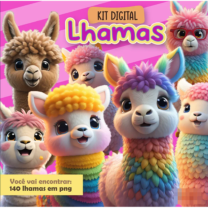 Kit Digital Lhamas 3D em Png 1